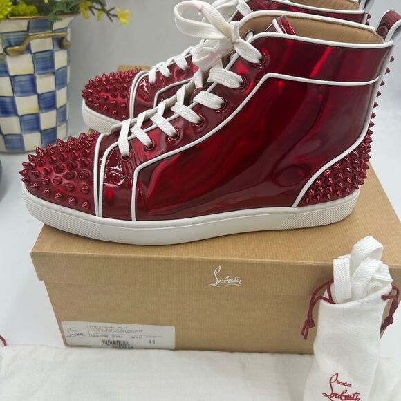 Men's Christian Louboutin, Lou Spike flat high top sneakers size 41 made Italy - Picture 5 of 11